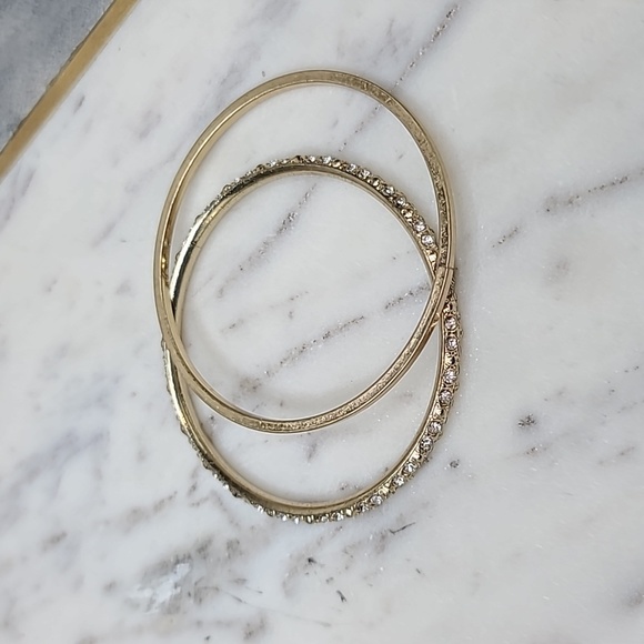 Natasha 2 Piece Rhinestone Encrusted/Antiqued Bangle Set in Gold - Picture 1 of 17
